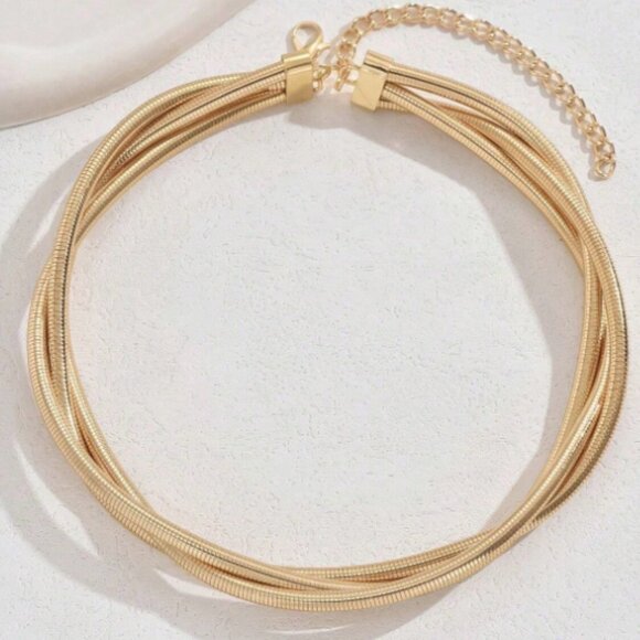 Multi-Layer 18k Gold Filled Snake Chain Choker Necklace - Picture 2 of 5